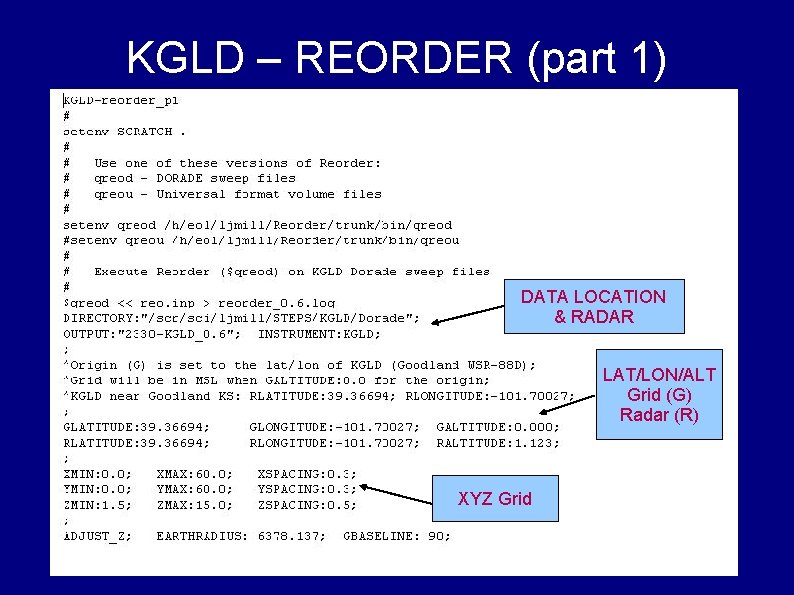 KGLD – REORDER (part 1) DATA LOCATION & RADAR LAT/LON/ALT Grid (G) Radar (R)