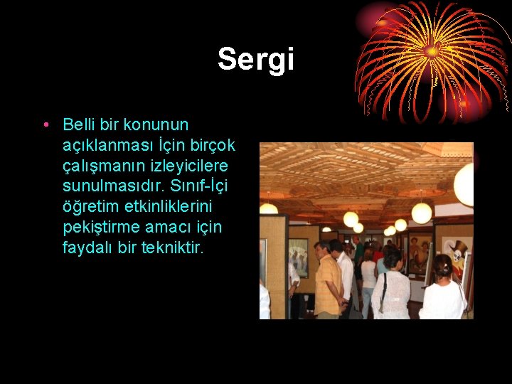 Sergi • Belli bir konunun açıklanması İçin birçok çalışmanın izleyicilere sunulmasıdır. Sınıf-İçi öğretim etkinliklerini