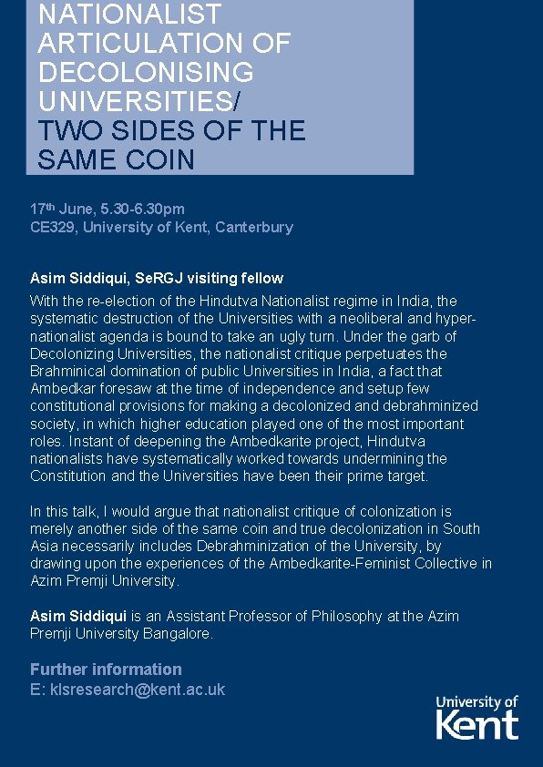 NATIONALIST ARTICULATION OF DECOLONISING UNIVERSITIES/ TWO SIDES OF THE SAME COIN 17 th June,