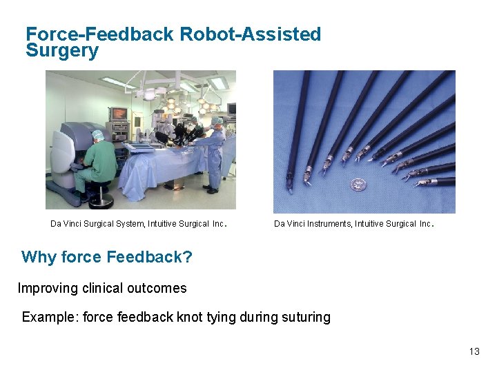 Force-Feedback Robot-Assisted Surgery Da Vinci Surgical System, Intuitive Surgical Inc . Da Vinci Instruments,