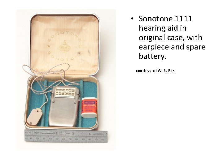  • Sonotone 1111 hearing aid in original case, with earpiece and spare battery.