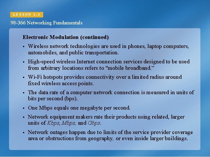LESSON 1 4 98 366 Networking Fundamentals Understand