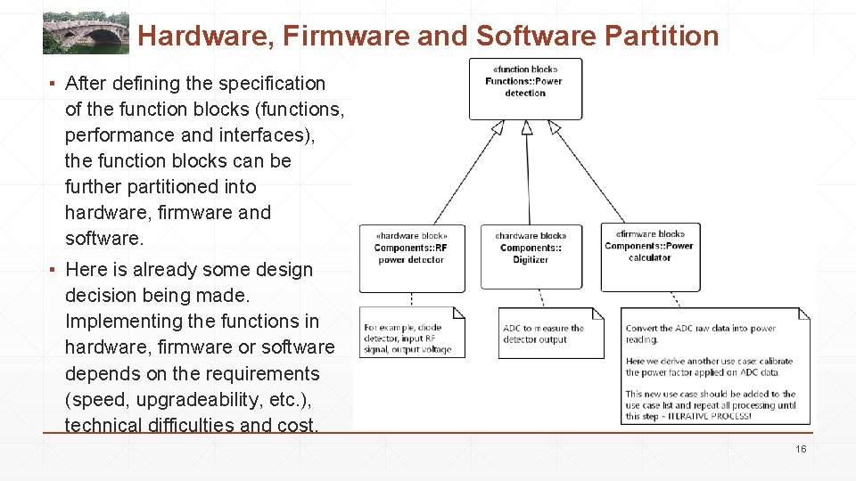 Hardware, Firmware and Software Partition ▪ After defining the specification of the function blocks