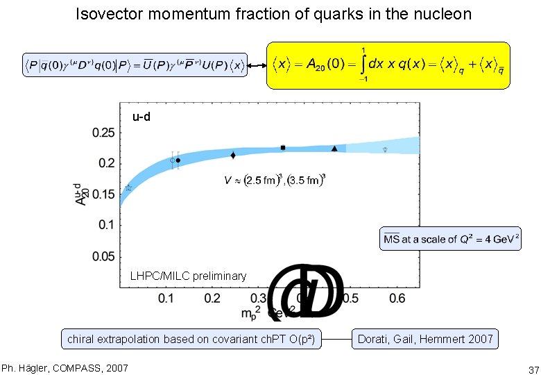 Isovector momentum fraction of quarks in the nucleon u-d LHPC/MILC preliminary chiral extrapolation based