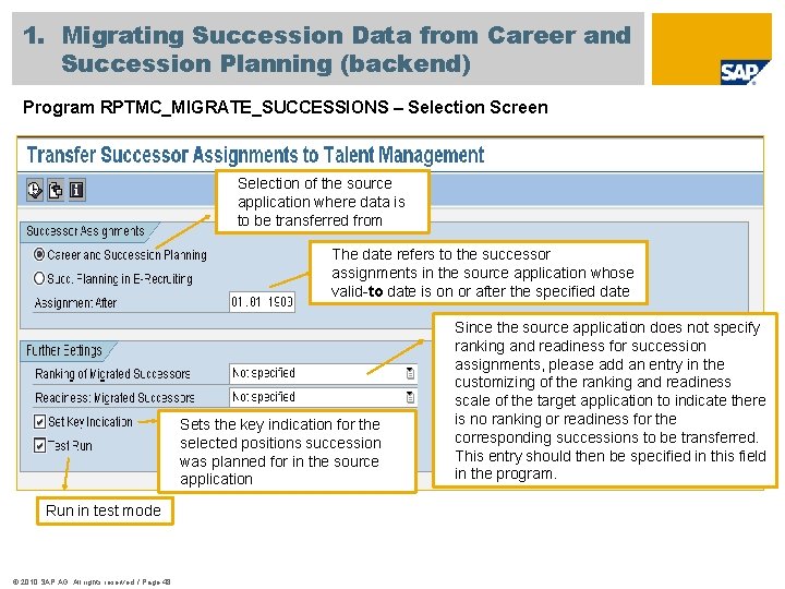 1. Migrating Succession Data from Career and Succession Planning (backend) Program RPTMC_MIGRATE_SUCCESSIONS – Selection