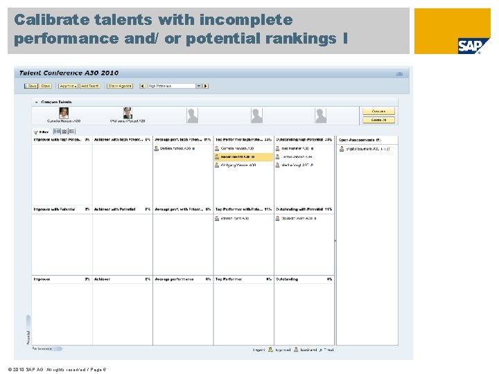 Calibrate talents with incomplete performance and/ or potential rankings I © 2010 SAP AG.
