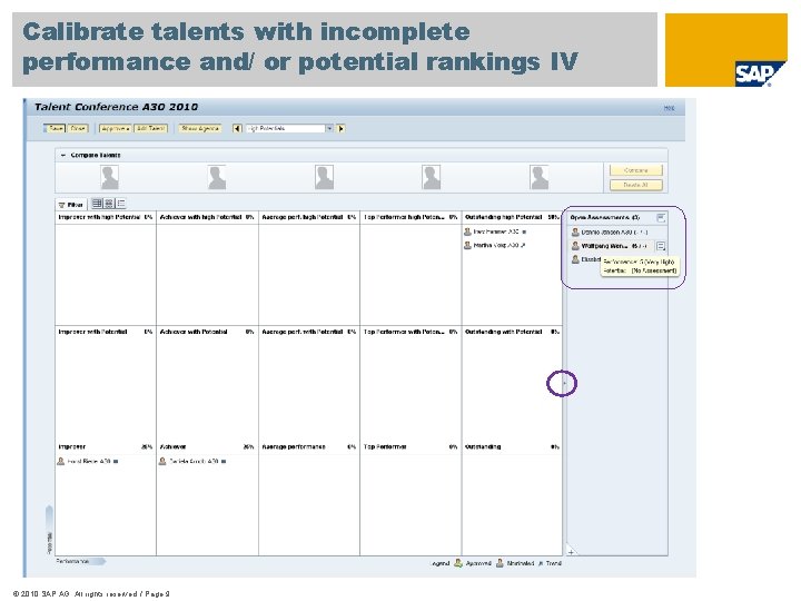 Calibrate talents with incomplete performance and/ or potential rankings IV © 2010 SAP AG.