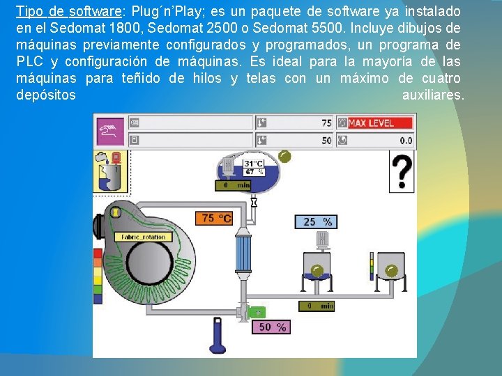 Tipo de software: Plug´n’Play; es un paquete de software ya instalado en el Sedomat