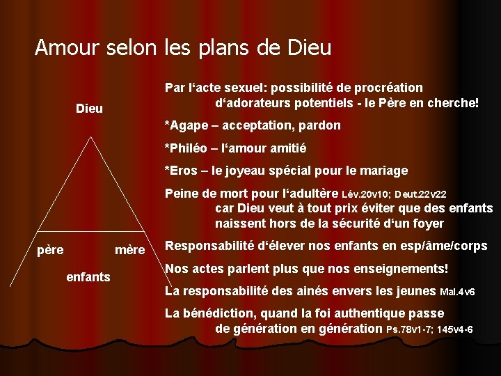 Amour selon les plans de Dieu Par l‘acte sexuel: possibilité de procréation d‘adorateurs potentiels Amour selon les plans de Dieu Par l‘acte sexuel: possibilité de procréation d‘adorateurs potentiels