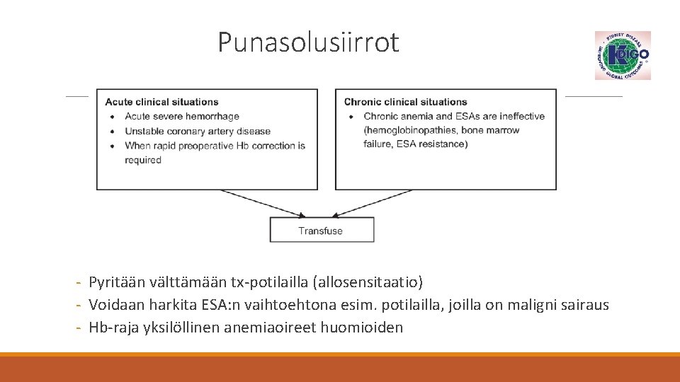 Punasolusiirrot - Pyritään välttämään tx-potilailla (allosensitaatio) - Voidaan harkita ESA: n vaihtoehtona esim. potilailla,