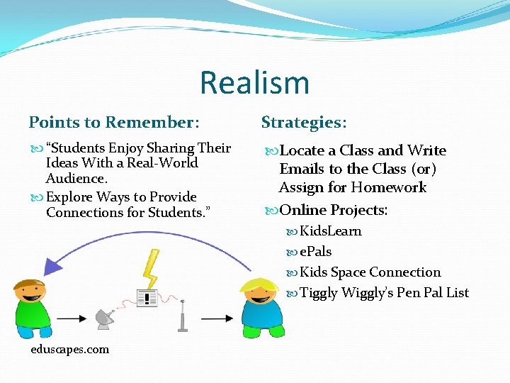 Realism Points to Remember: Strategies: “Students Enjoy Sharing Their Ideas With a Real-World Audience.