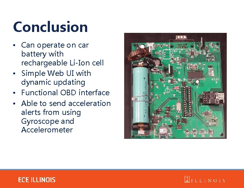 Conclusion • Can operate on car battery with rechargeable Li-Ion cell • Simple Web