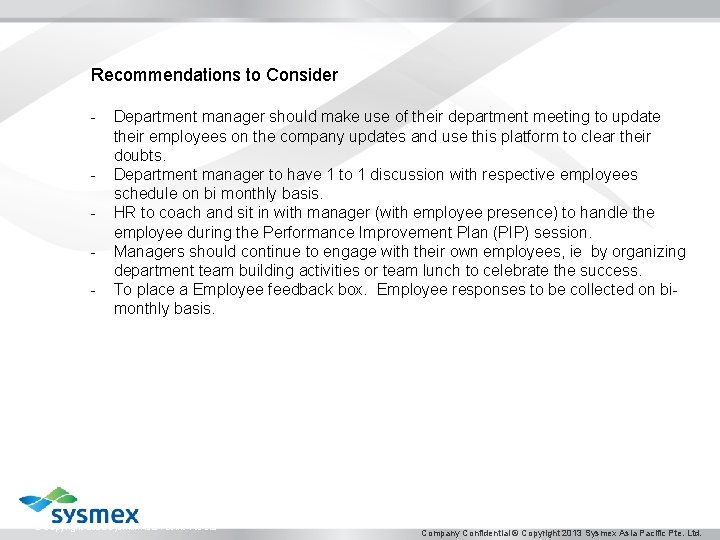 Recommendations to Consider - Department manager should make use of their department meeting to