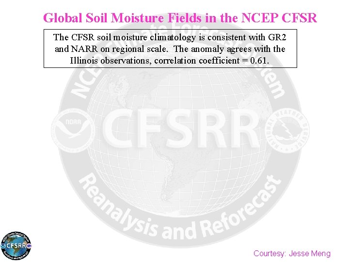 Global Soil Moisture Fields in the NCEP CFSR The CFSR soil moisture climatology is