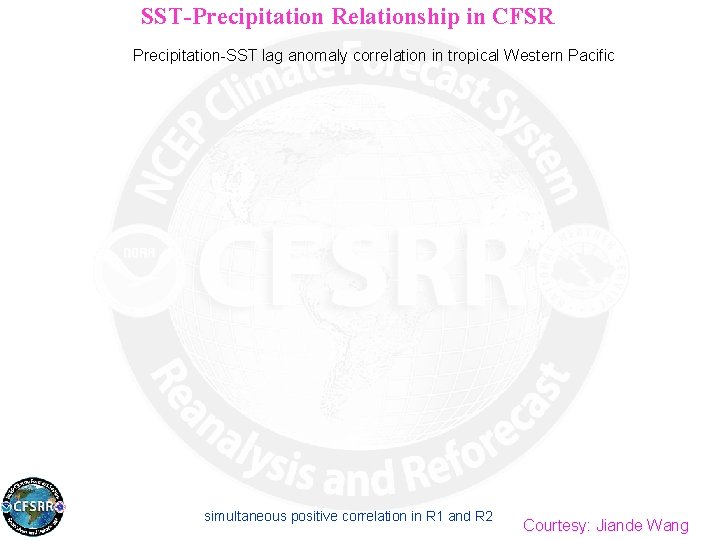 SST-Precipitation Relationship in CFSR Precipitation-SST lag anomaly correlation in tropical Western Pacific simultaneous positive