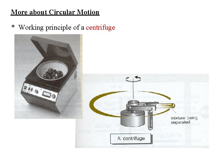 More about Circular Motion * Working principle of a centrifuge 