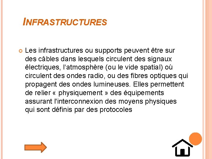INFRASTRUCTURES Les infrastructures ou supports peuvent être sur des câbles dans lesquels circulent des