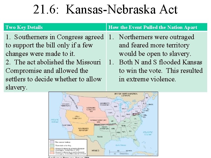 21. 6: Kansas-Nebraska Act Two Key Details How the Event Pulled the Nation Apart