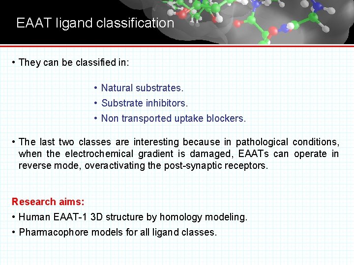 EAAT ligand classification • They can be classified in: • Natural substrates. • Substrate