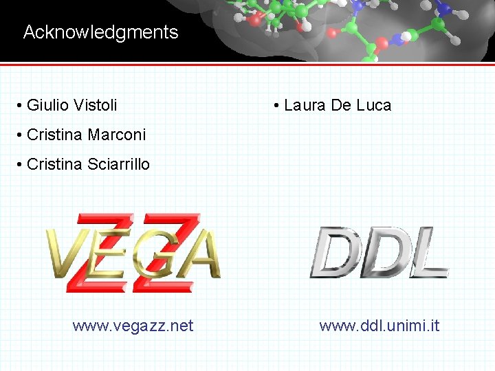 Acknowledgments • Giulio Vistoli • Laura De Luca • Cristina Marconi • Cristina Sciarrillo