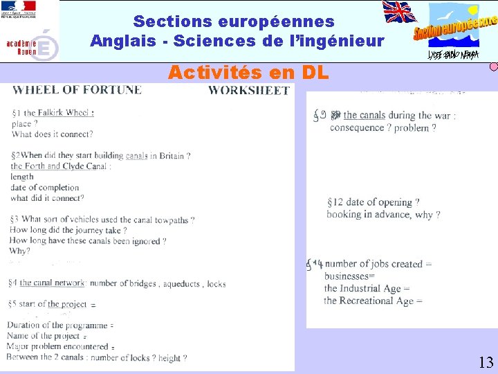 Sections européennes Anglais - Sciences de l’ingénieur Activités en DL 13 