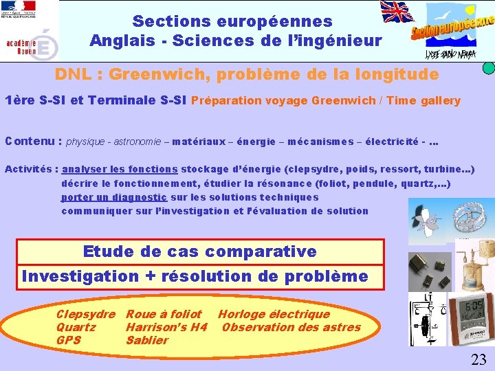Sections européennes Anglais - Sciences de l’ingénieur DNL : Greenwich, problème de la longitude