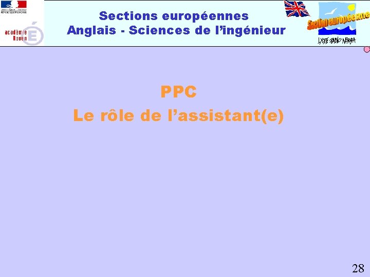 Sections européennes Anglais - Sciences de l’ingénieur PPC Le rôle de l’assistant(e) 28 