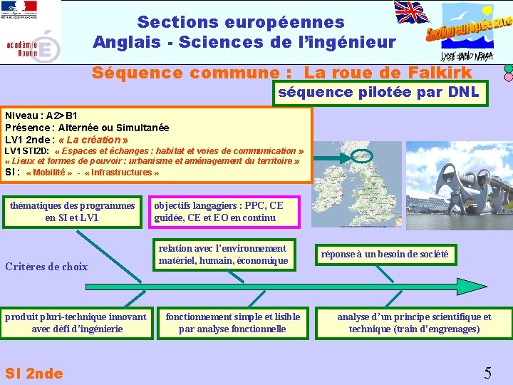 Sections européennes Anglais - Sciences de l’ingénieur Séquence commune : La roue de Falkirk