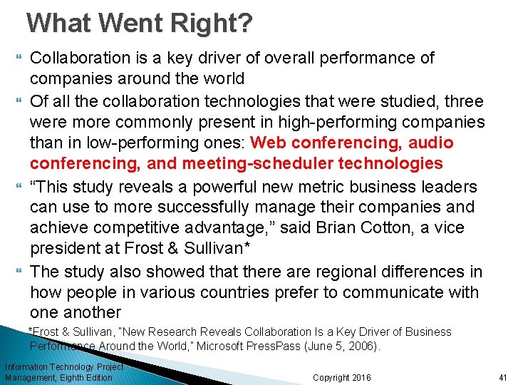 What Went Right? Collaboration is a key driver of overall performance of companies around