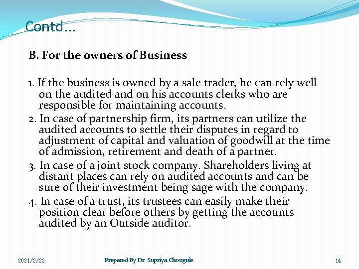 Contd. . . B. For the owners of Business 1. If the business is Contd. . . B. For the owners of Business 1. If the business is