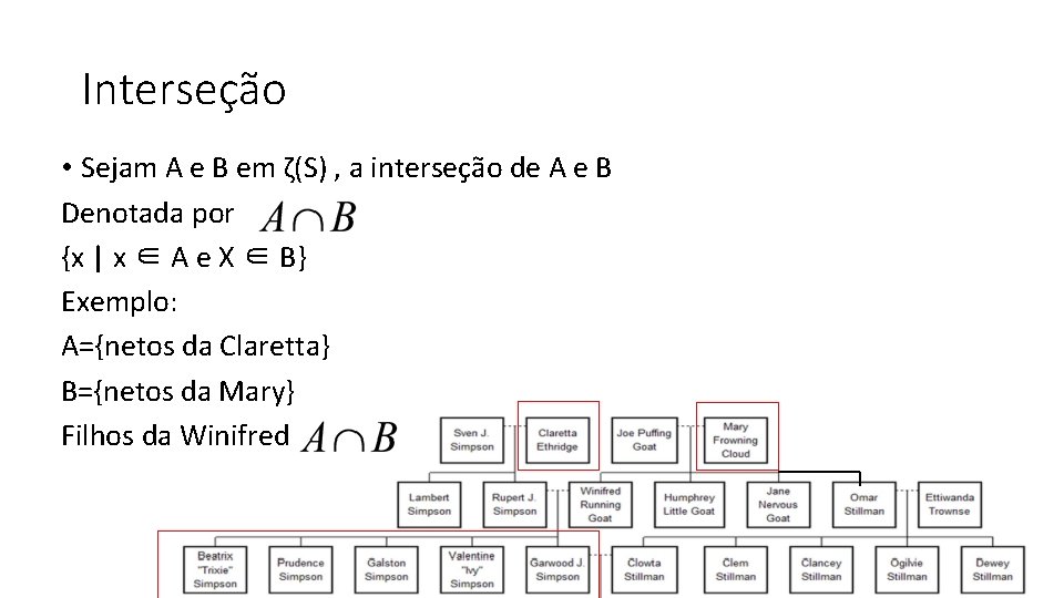 Interseção • Sejam A e B em ζ(S) , a interseção de A e