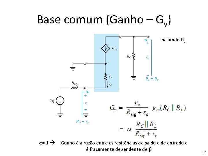 Base comum (Ganho – Gv) Incluindo RL a≈ 1 Ganho é a razão entre Base comum (Ganho – Gv) Incluindo RL a≈ 1 Ganho é a razão entre