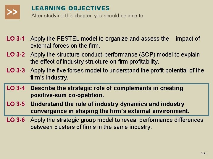 LO 3 -1 Apply the PESTEL model to organize and assess the external forces LO 3 -1 Apply the PESTEL model to organize and assess the external forces