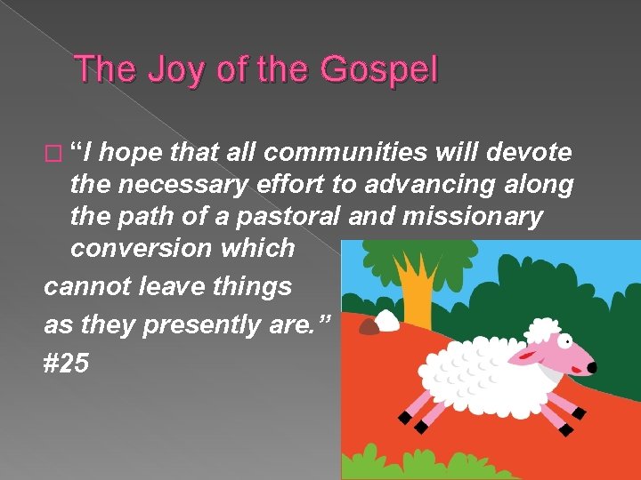 The Joy of the Gospel � “I hope that all communities will devote the