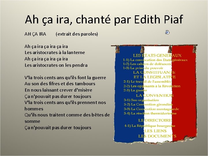 Ah ça ira, chanté par Edith Piaf AH ÇA IRA (extrait des paroles) Ah