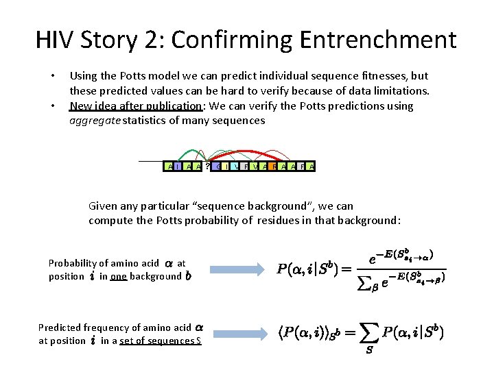 HIV Story 2: Confirming Entrenchment • • Using the Potts model we can predict