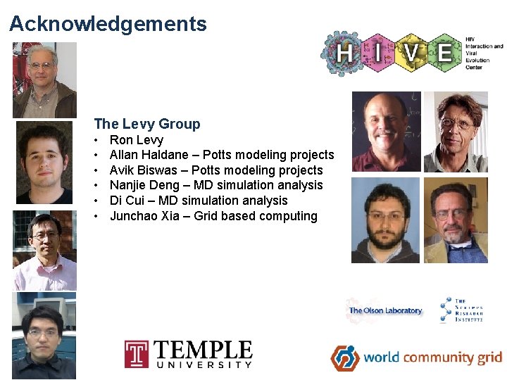 Acknowledgements The Levy Group • • • Ron Levy Allan Haldane – Potts modeling