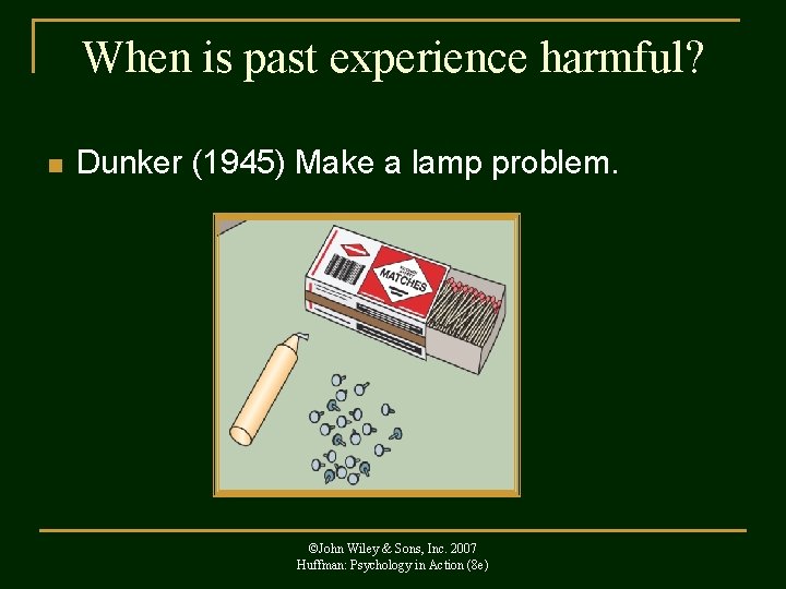 When is past experience harmful? n Dunker (1945) Make a lamp problem. ©John Wiley