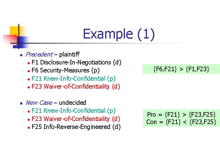 Example (1) n Precedent – plaintiff F 1 Disclosure-In-Negotiations (d) n F 6 Security-Measures