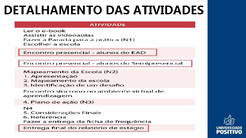 DETALHAMENTO DAS ATIVIDADES 