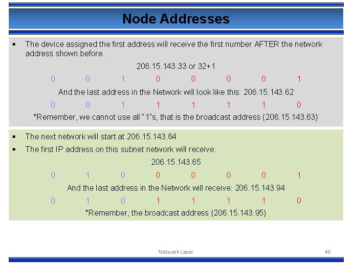 Node Addresses § The device assigned the first address will receive the first number