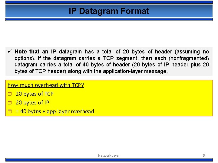 IP Datagram Format ü Note that an IP datagram has a total of 20