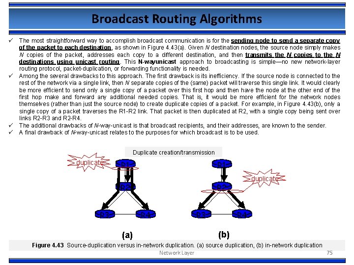 Broadcast Routing Algorithms ü ü The most straightforward way to accomplish broadcast communication is
