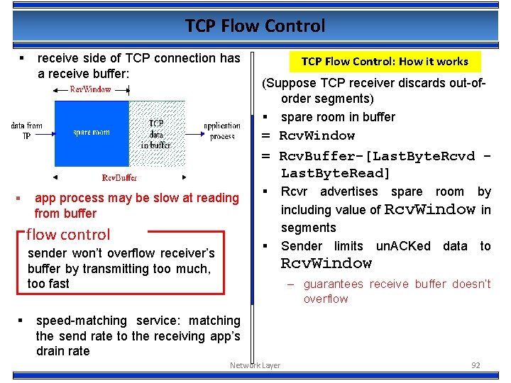 TCP Flow Control § receive side of TCP connection has a receive buffer: TCP