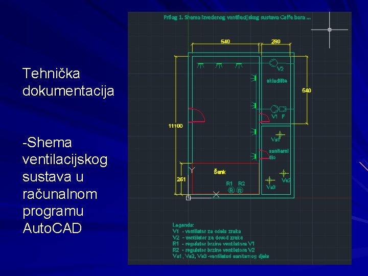 Tehnička dokumentacija -Shema ventilacijskog sustava u računalnom programu Auto. CAD 