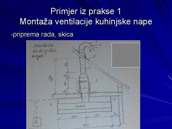 Primjer iz prakse 1 Montaža ventilacije kuhinjske nape -priprema rada, skica 