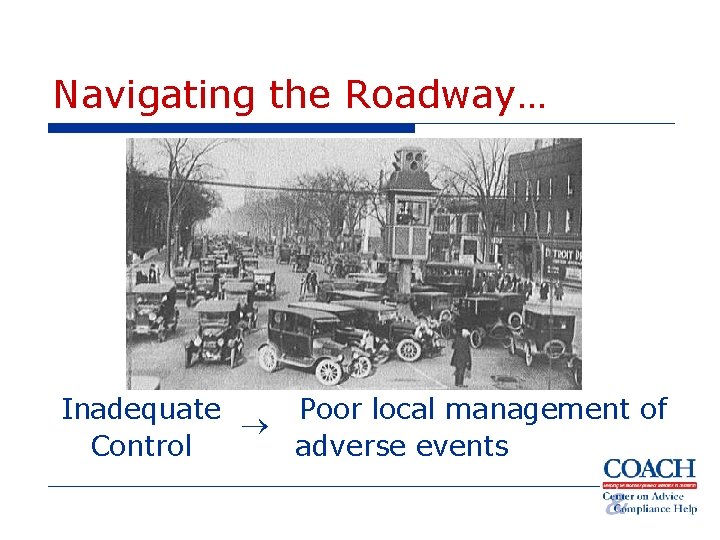 Navigating the Roadway… Inadequate Poor local management of Control adverse events 