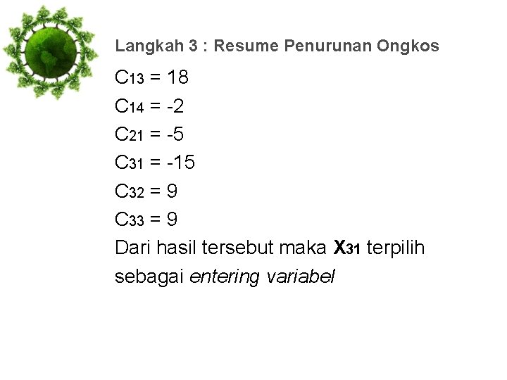Langkah 3 : Resume Penurunan Ongkos C 13 = 18 C 14 = -2