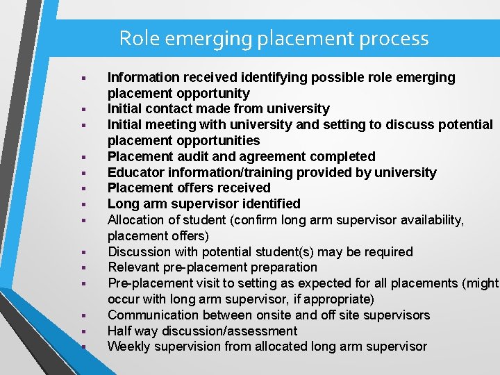 Role emerging placement process § § § § Information received identifying possible role emerging