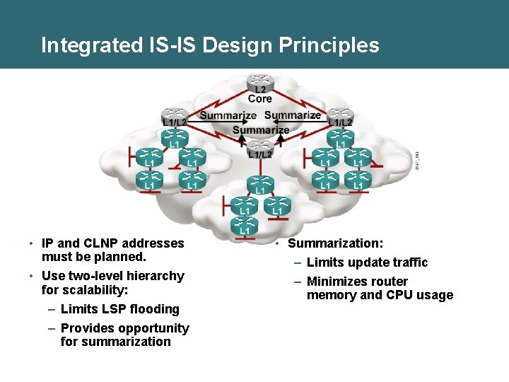 Integrated IS-IS Design Principles • IP and CLNP addresses must be planned. • Use